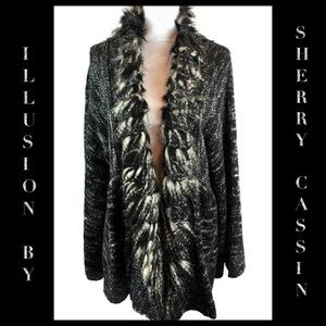 Illusion by Sherry Cassin Faux Fur Trim Cardigan L